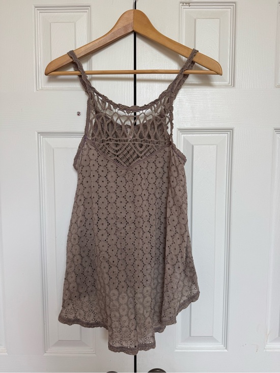 Free People Tops - Free People Cami Tank Gray Cotton Lace Boho Festival Top Women’s Size XS